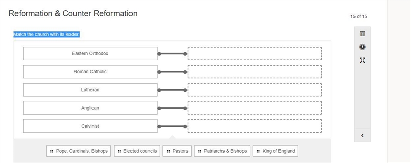 Match the church with its leader.-example-1