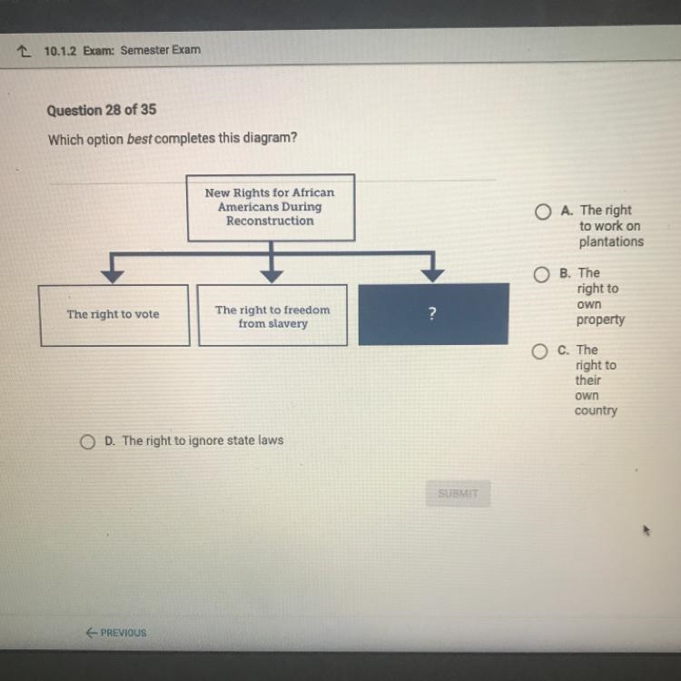 **20 points** Which option best completes this diagram? A. The right to work on plantations-example-1