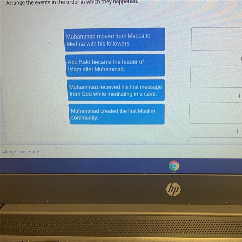 Arrange the events in the order in which they happened-example-1