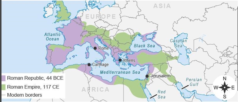 HELP 30 POINTS HELP The map shows the Roman Republic and the Roman Empire. (shone-example-1