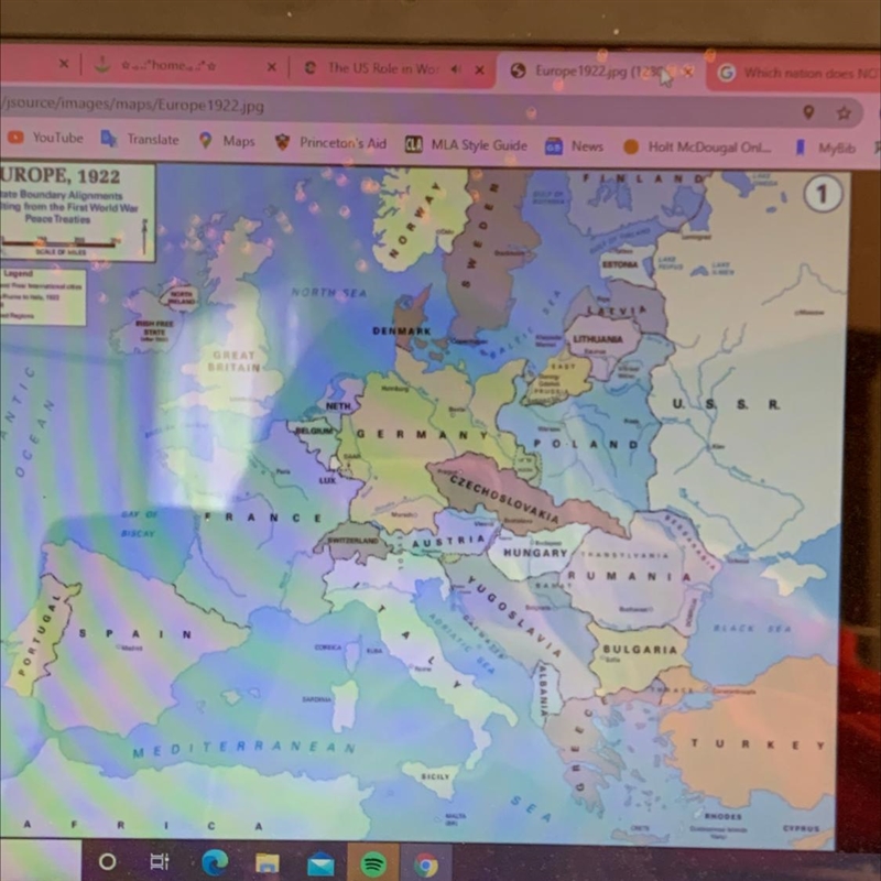 Which nation does not exist on the map of europe in 1922? a. ottoman empire b. czechoslovakia-example-1