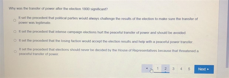 Why was the transfer of power after the election of 1800 significant?-example-1