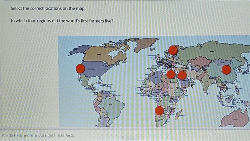 In which four regions did the world's first farmers live? ​-example-1