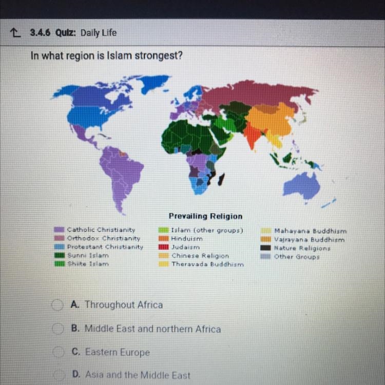 In what region is Islam strongest?-example-1