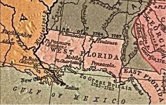 Old map showing West Florida, the panhandle, and East Florida, to the southeast. Under-example-1