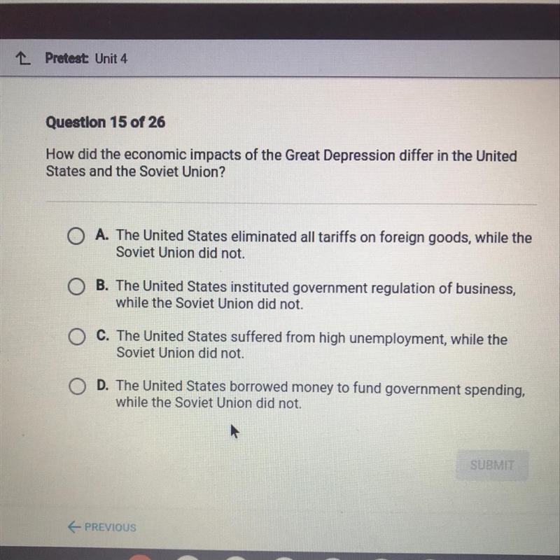 How did the economic impacts of the Great Depression differ in the United States and-example-1