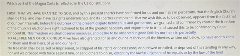 Help!! 10 points.. test due soon! Which part of the Magna Carta is reflected in the-example-1