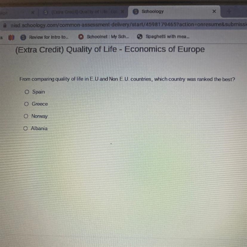 From comparing quality of life in EU and Non E.U. countries, which country was ranked-example-1