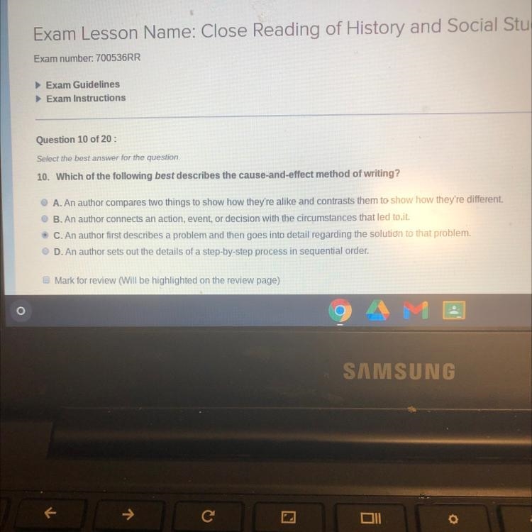 Which of the following best describes the cause and effect method of writing?-example-1