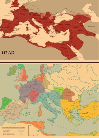 Maps of the Mediterranean Sea Complex in 117 CE (top) and 526 CE (bottom) Explain-example-1