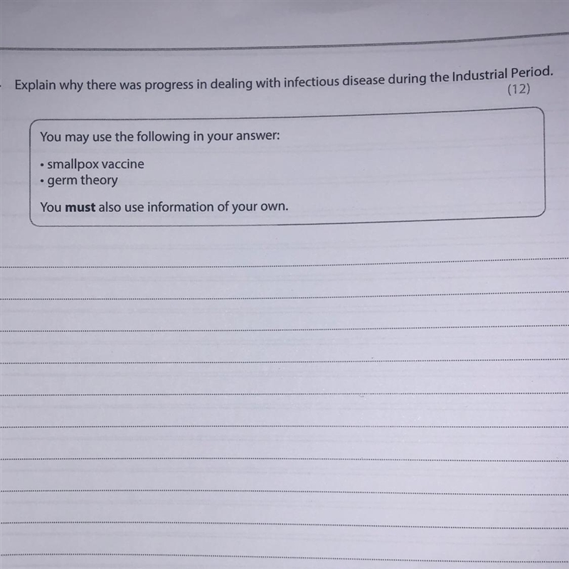 4 Explain why there was progress in dealing with infectious disease during the Industrial-example-1