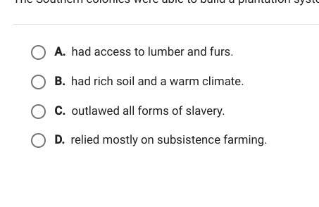 The southern colonies were able to build a plantation system because they-example-1