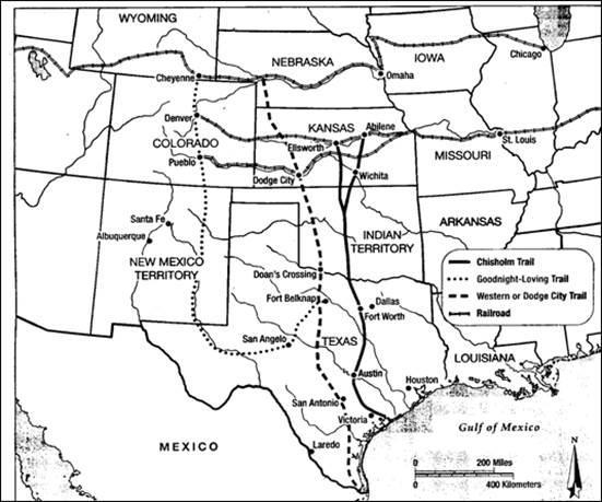 Which of the following cities was probably most affected by the cattle drives? Santa-example-1