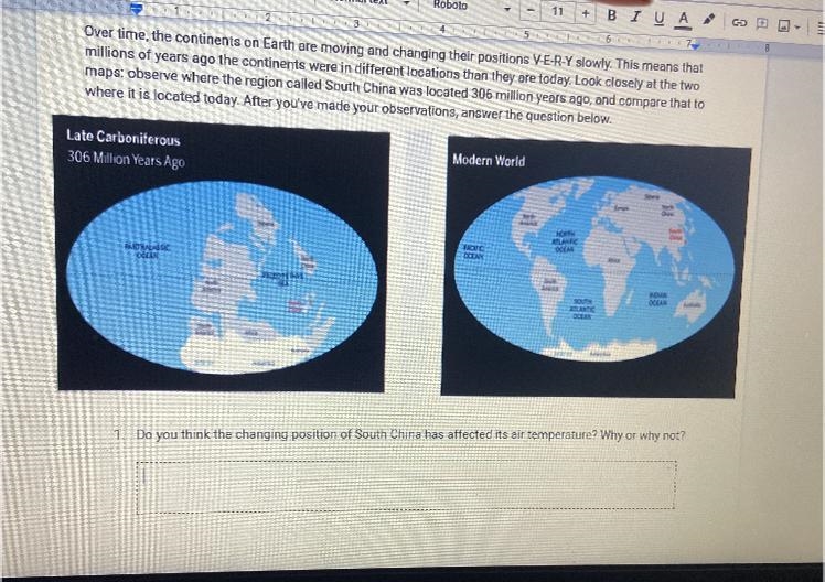 Over time, the continents on Earth are moving and changing their positions V-E-R-Y-example-1