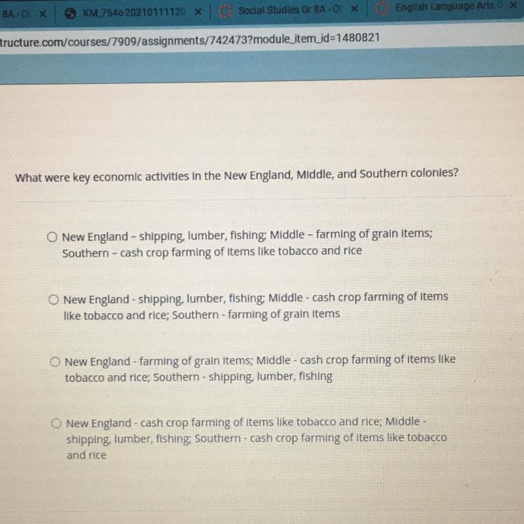 What were key economic activities in the New England, Middle, and Southern colonies-example-1