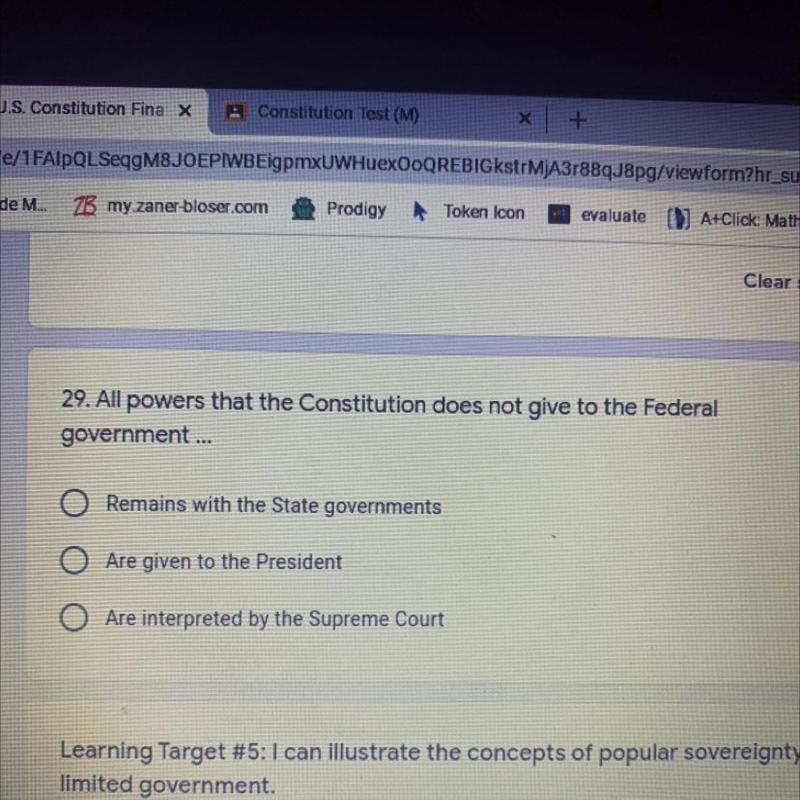 29. All powers that the Constitution does not give to the Federal government... O-example-1