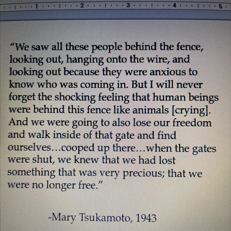 What does Mary Tsukamoto miss about her life before being in an internment camp?-example-1