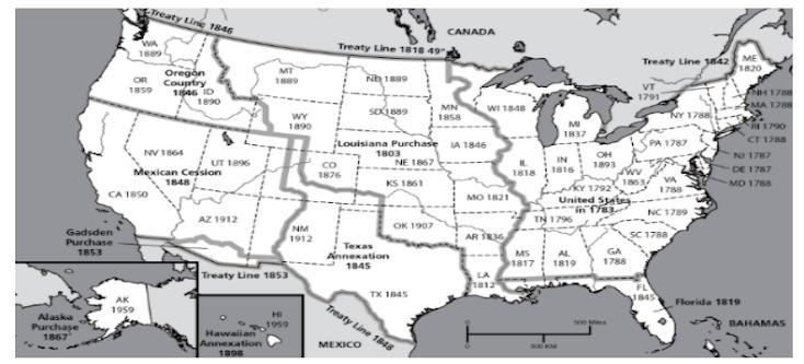 Based on this map, list 5 states that the United States added as a result of Manifest-example-1