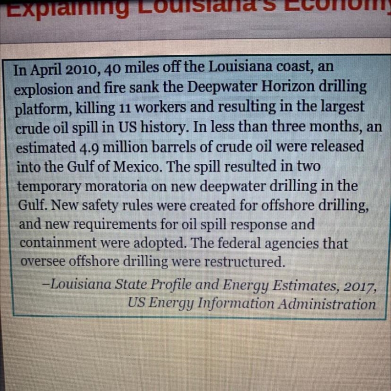 The Deepwater Horizon accident caused a reduction in the oil supply. Which factors-example-1