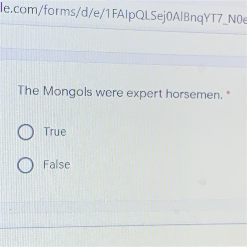 O The Mongols were expert horsemen.* True False-example-1