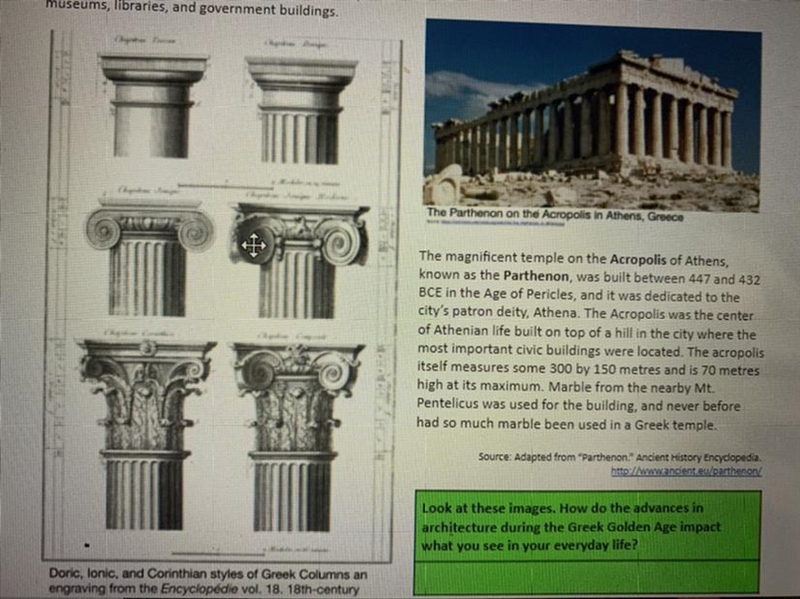 Look at these images. How do the advances in architecture during the Greek Golden-example-1