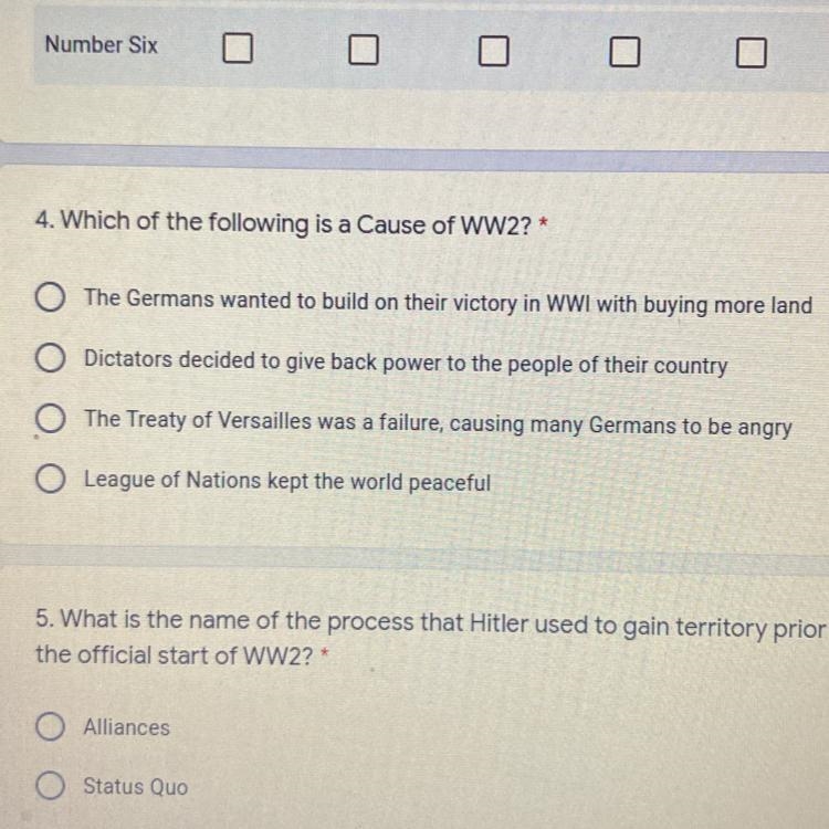 4. Which of the following is a Cause of WW2? * The Germans wanted to build on their-example-1