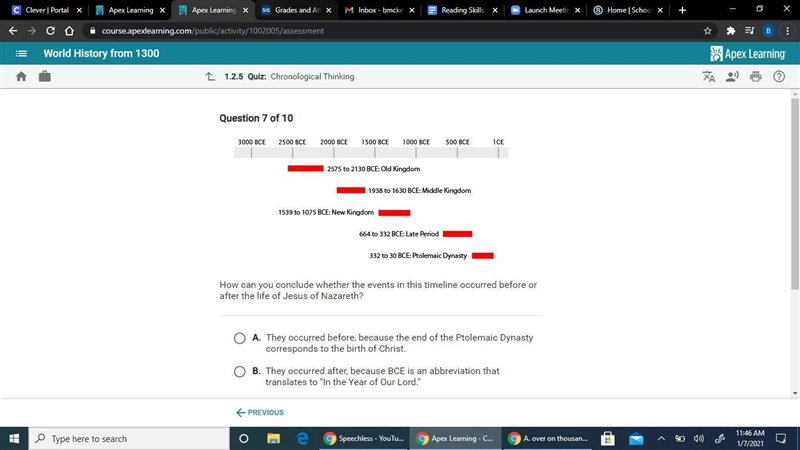 A. they occurred before because the end of the Ptolemaic dynasty corresponds to the-example-1