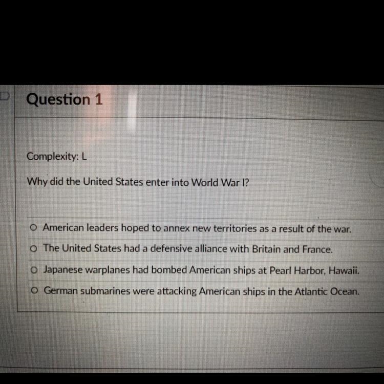 Why did the United States enter into World War I?-example-1