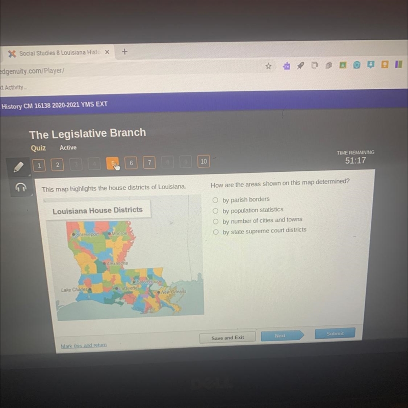 Stricts of Louisiana. How are the areas shown on this map determined? cts O by parish-example-1