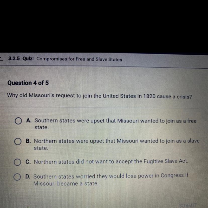 Why did Missouri's request to join the United States in 1820 cause a crisis?-example-1