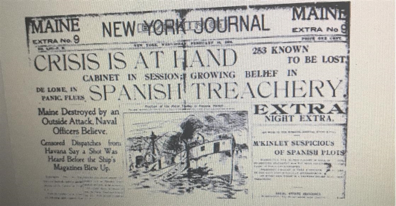 The newspaper headline claiming that the sinking of the USS Maine was "Spanish-example-1