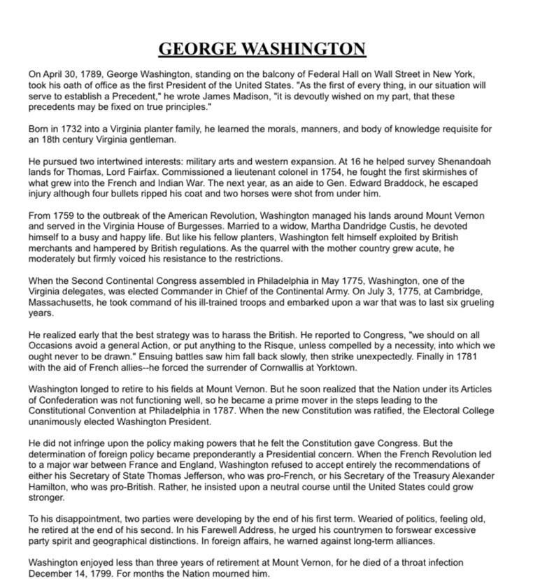 What was Washington relationship with congress while he was the president?-example-1