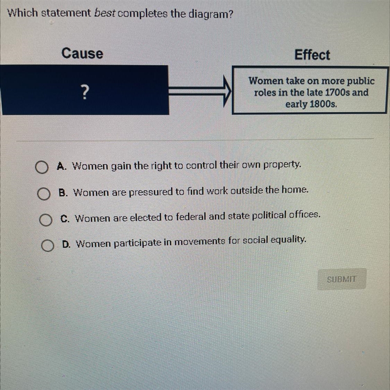 What’s the answer? Which statement BEST completes the diagram? Cause: ? | \/ Effect-example-1