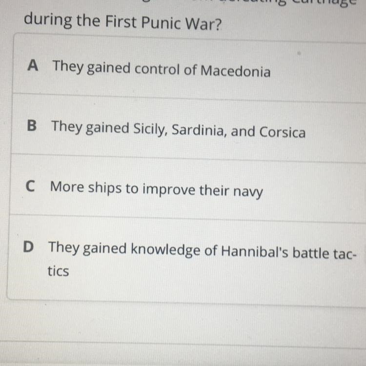 What did Rome gain from defeating Carthage during the First Punic War?-example-1