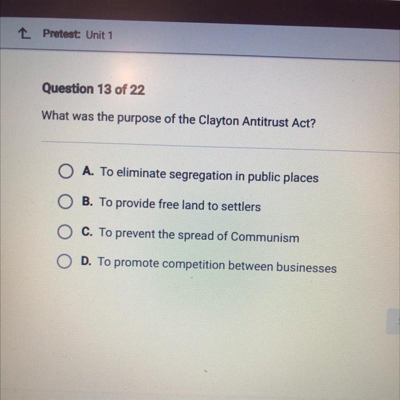 What was the purpose of the Clayton Antitrust Act?-example-1