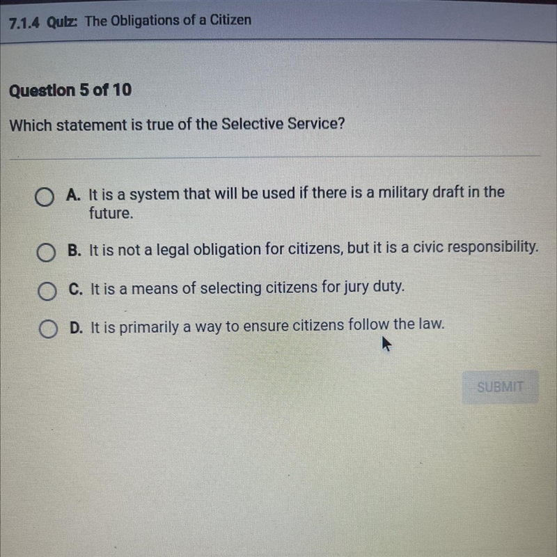 Which staternent is true of the Selective Service?-example-1