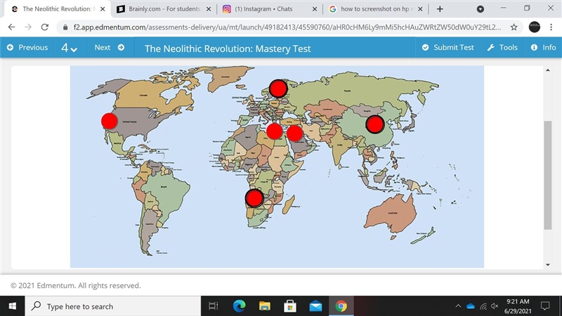 100 POINTS Select the correct locations on the map. In which four regions did the-example-1