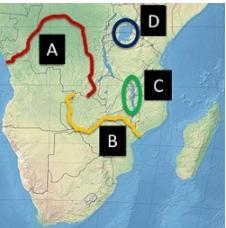 Which of the waterforms on the map above is not identified correctly? A. Letter A-example-1