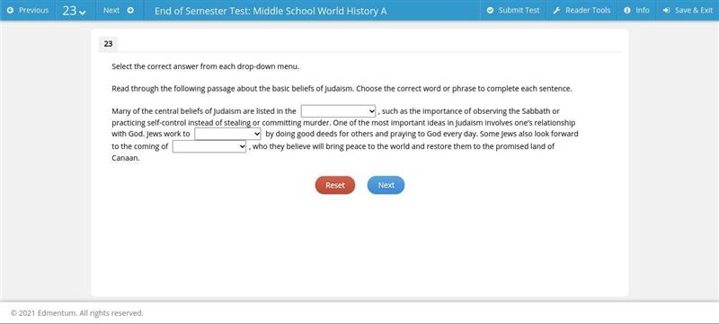 Drop down menu 1: Ten commandments, Talmud, Torah, Dead sea scrolls Drop down menu-example-1