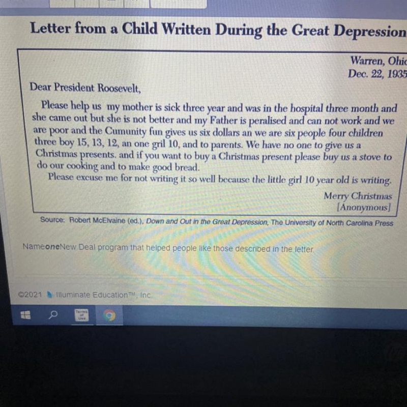 Name one New deal program that help people like those describe in the letter-example-1