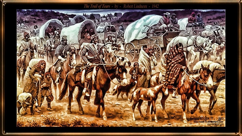 How does the piece of art depict the Trail of Tears?-example-1