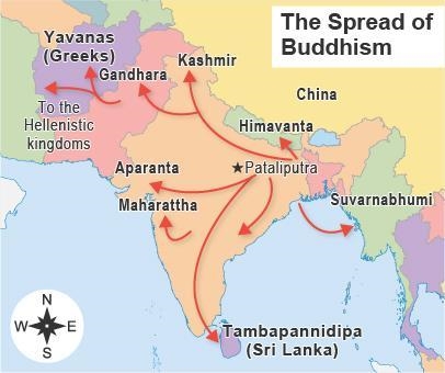 The map shows the spread of Buddhism during the Mauryan Empire. Based on the map, which-example-1