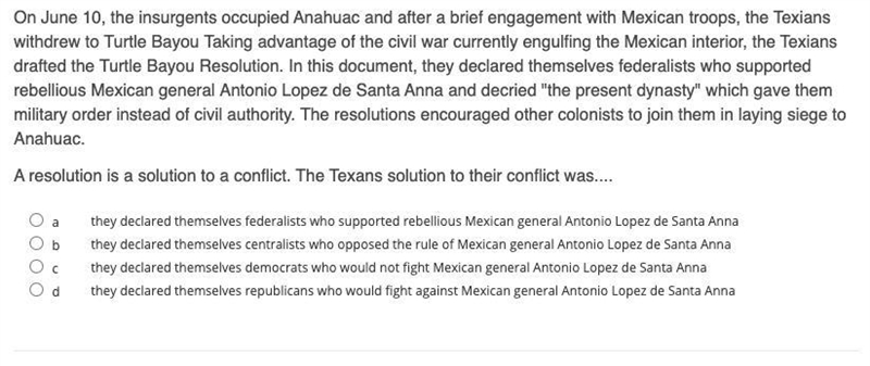 A resolution is a solution to a conflict. The Texan's solution to their conflict was-example-1