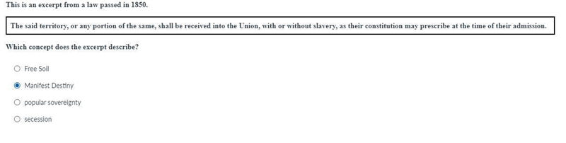 History question about a law passed in 1850. The question has to do with Free Soil-example-1