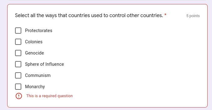 Please help! Select all the ways that countries used to control other countries. Protectorates-example-1