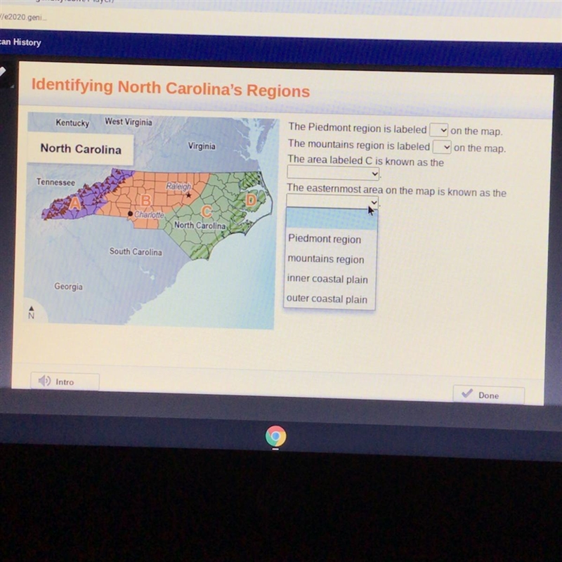 Study this map and use the drop-down menus to complete the statements about the regions-example-1