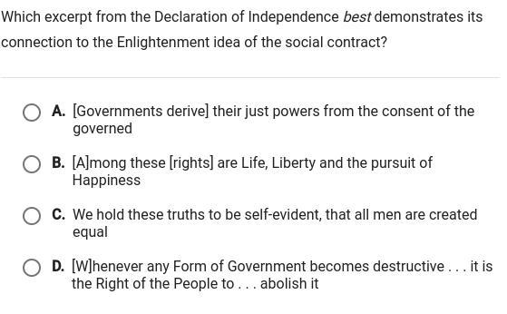 which excerpt from the Declaration of Independence best demonstrates its connection-example-1