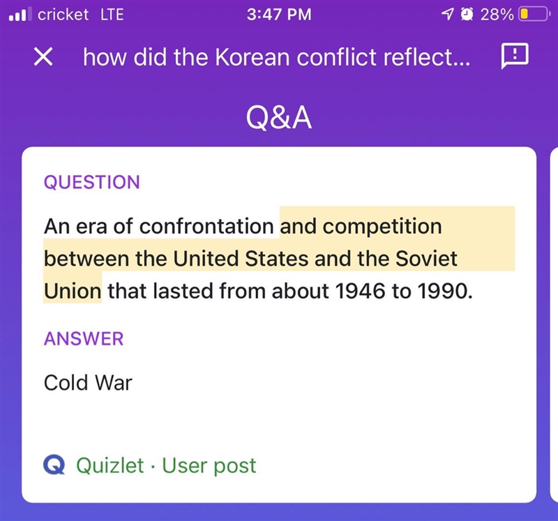 how did the Korean conflict reflect on the political competition between the soviet-example-1