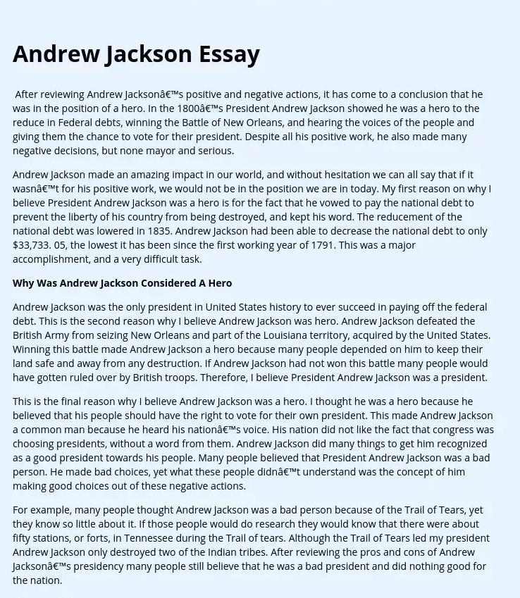 Write an essay about how andrew jackson was a bad president-example-1