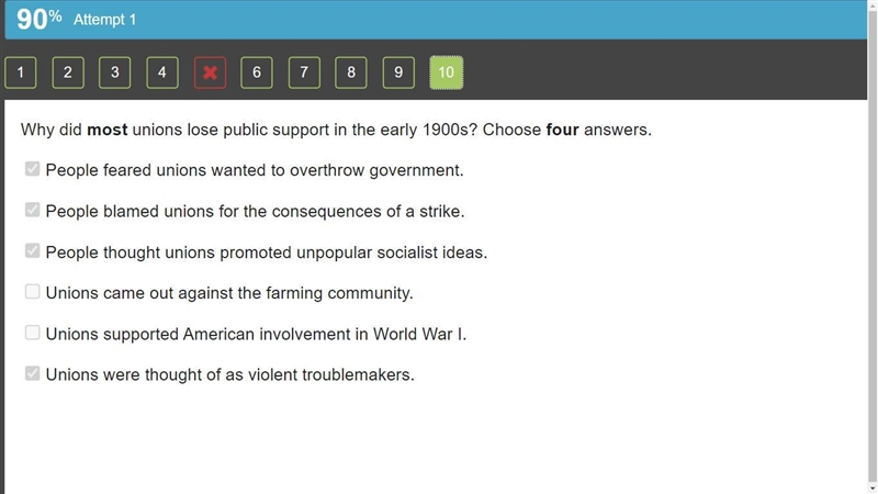 Need help ASAP!!!! 20 points! Why did most unions lose public support in the early-example-1